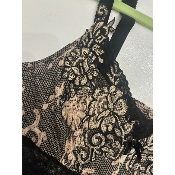 Soma Black Nude Lace Chemise Slip Dress Floral Lace Overlay Scalloped Hem Small - Picture 5 of 10